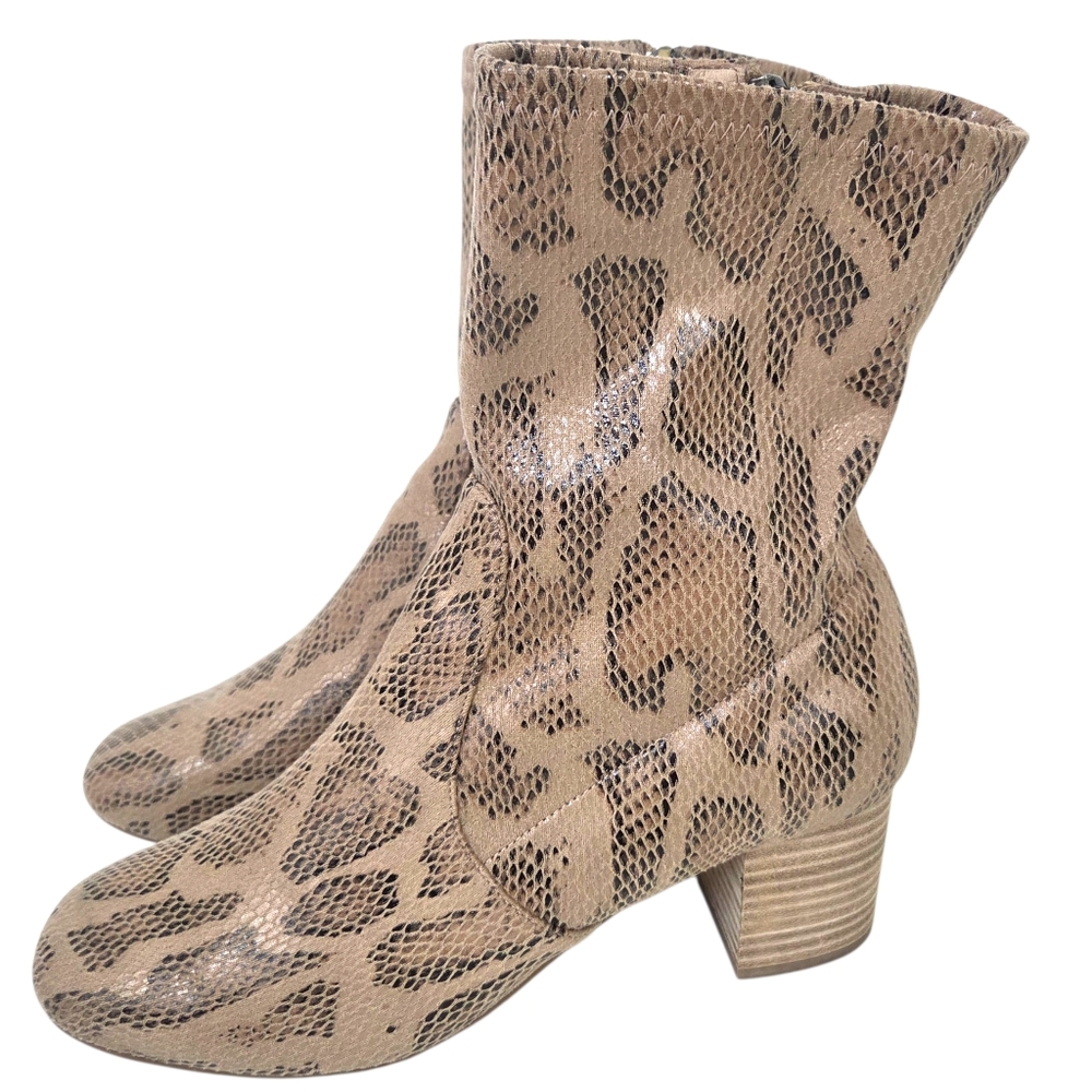 Silent D Cabre Snakeskin Pyrhon Boots Booties Womens 41 10 Block Heel Tan